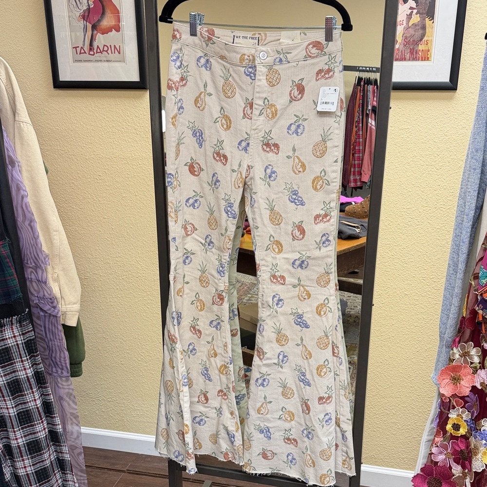 We The Free Cream Fruit float on Flare Jeans NWT - image 1